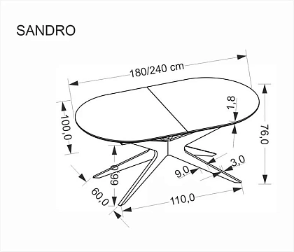 Стол обеденный HALMAR SANDRO черный/черный 180-240/100