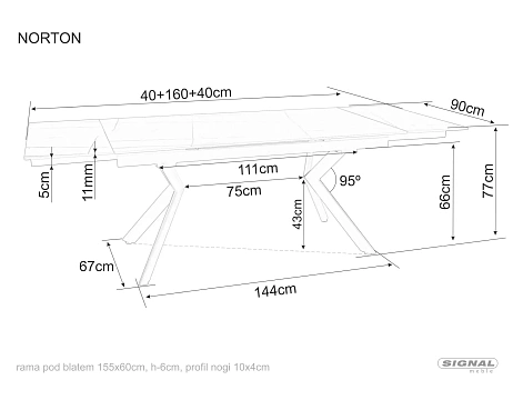 Стол обеденный SIGNAL NORTON травертин/черный 160-240/90