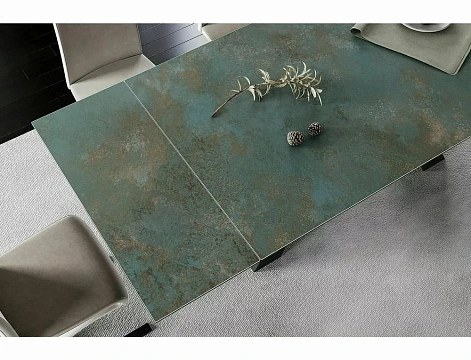 Стол обеденный SIGNAL SALVADORE Ceramic Ossido Verde бирюзовый/черный мат 160-240/90