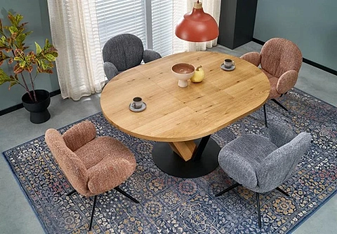 Стол обеденный HALMAR FANIS OKRAGLY натуральный/черный 120-160/120