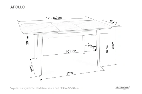 Стол обеденный SIGNAL APOLLO белый мат/черный 120-160/80