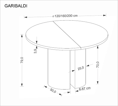 Стол обеденный HALMAR GARIBALDI дуб натуральный 120-200/120