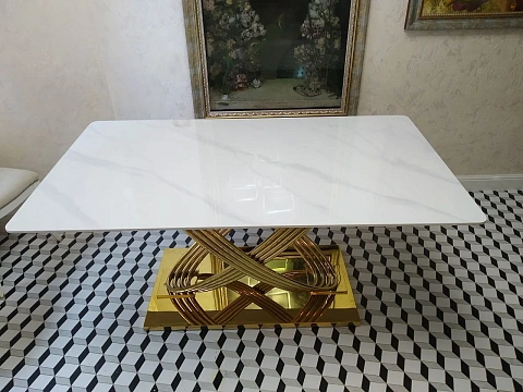 Стол обеденный SIGNAL HERMES эффект белого мрамора/золотой 160/90
